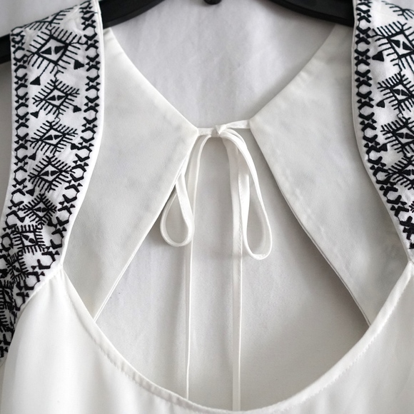 BCBG White Dress with Black Embroidery, Size M - Picture 2 of 4